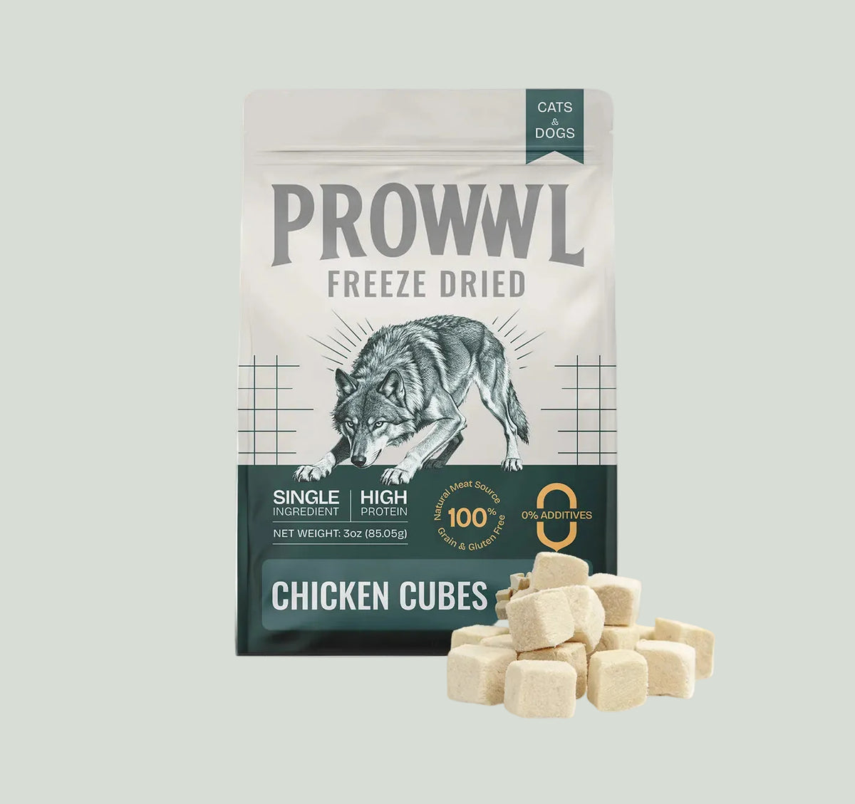 PROWWL Freeze-Dried Chicken Cubes 3 oz package with real chicken treat cubes for dogs and cats