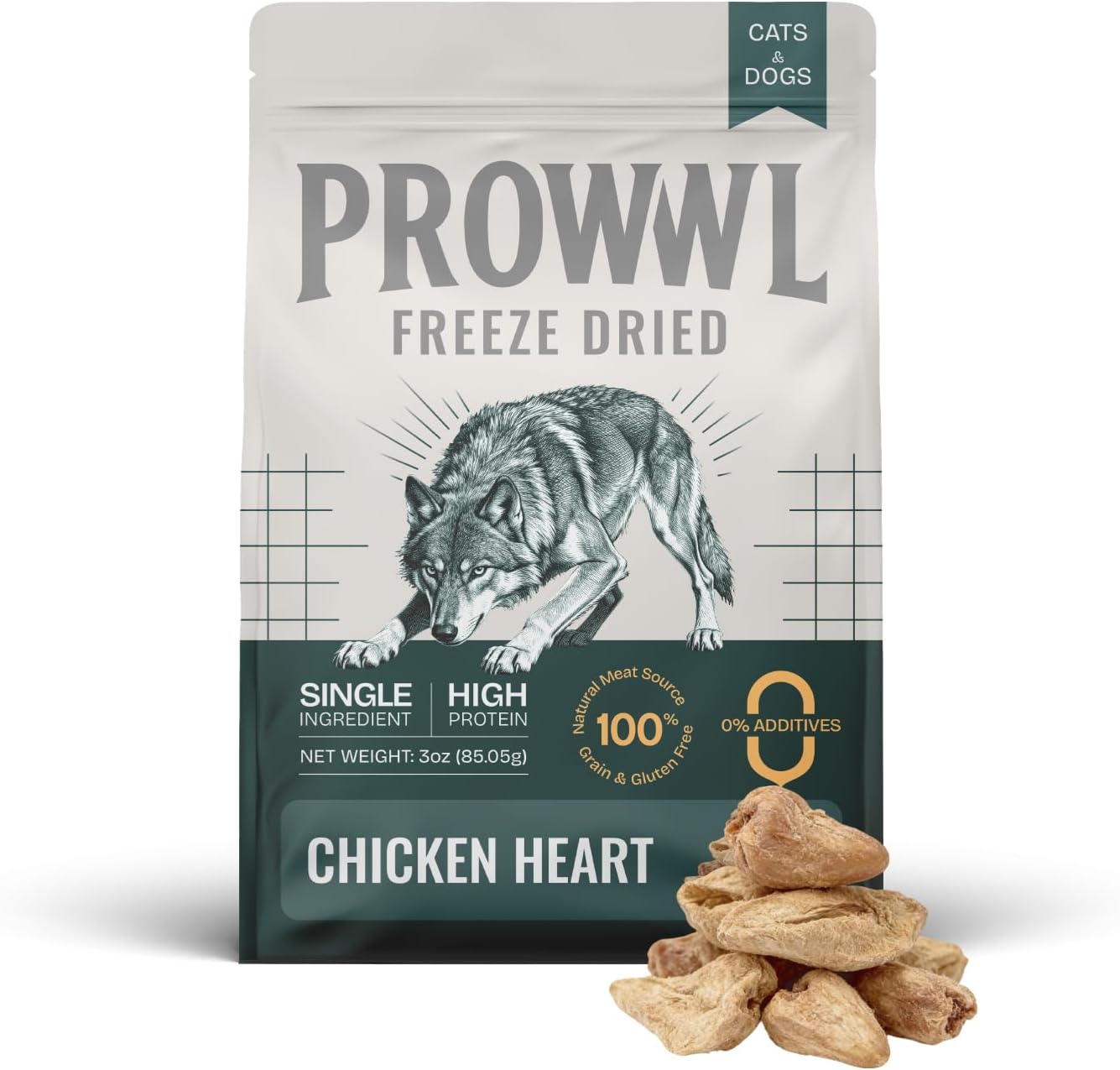 Freeze Dried Chicken Heart Cat & Dog Treats for Training, Healthy High Protein Limited Single Ingredient Pet Food Snacks for Small, Medium, and Large Dogs Cats (Raw Chicken Heart Cubes, 3oz)