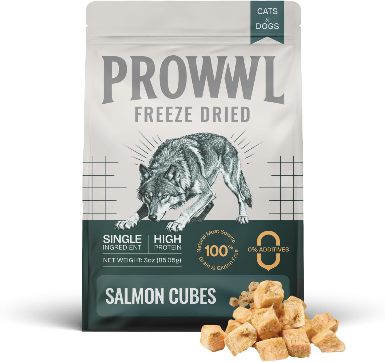 Freeze Dried Salmon Cubes Cat & Dog Treats for Training, Healthy High Protein Limited Single Ingredient Pet Food Snacks for Small, Medium, and Large Dogs Cats (Raw Salmon Cubes, 3oz)