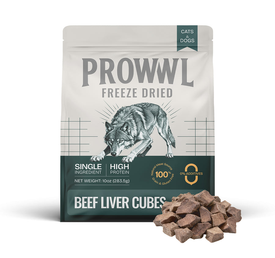 Prowwwl freeze-dried beef liver cubes packaging with natural meat source 10oz