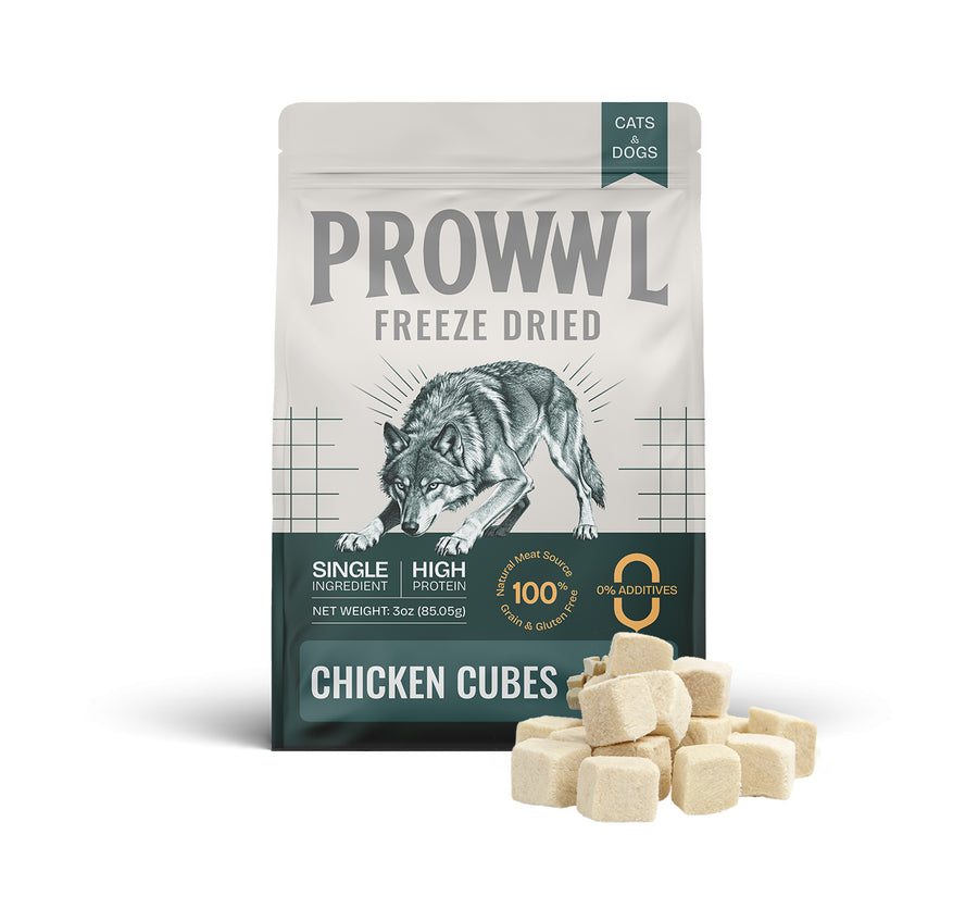 PROWWL Freeze-Dried Chicken Cubes 3 oz package with real chicken treat cubes for dogs and cats
