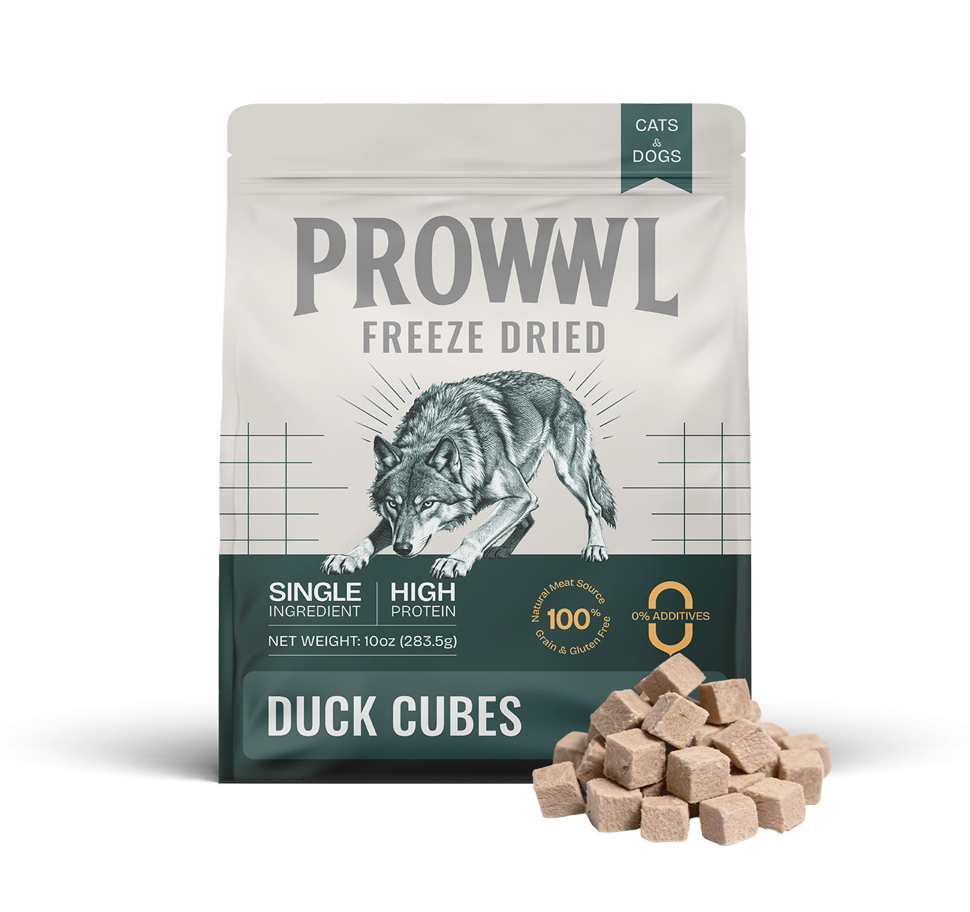 PROWWL Freeze-Dried Duck Cubes 10 oz package with real duck treat cubes for dogs and cats